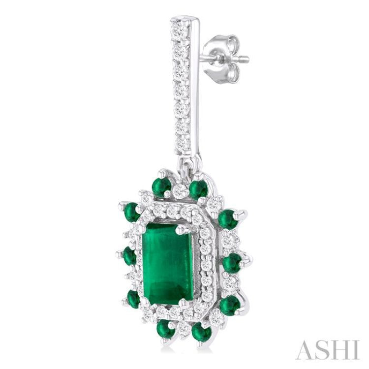 Emerald Shape Gemstone & Halo Diamond Earrings