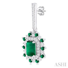 Emerald Shape Gemstone & Halo Diamond Earrings