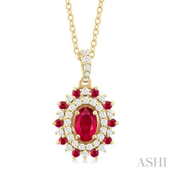 Oval Shape Gemstone & Halo Diamond Pendant