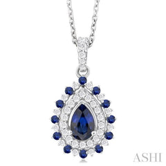 Pear Shape Gemstone & Halo Diamond Pendant