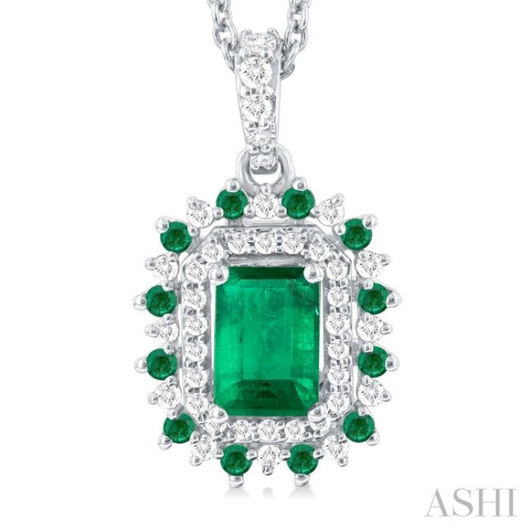 Emerald Shape Gemstone & Halo Diamond Pendant