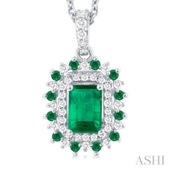 Emerald Shape Gemstone & Halo Diamond Pendant