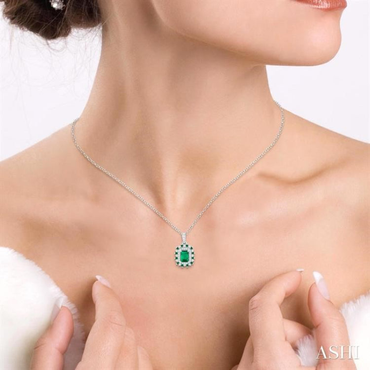 Emerald Shape Gemstone & Halo Diamond Pendant