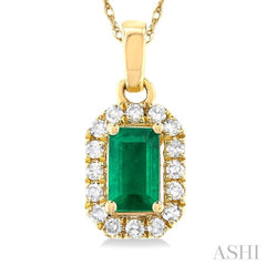 Gemstone & Halo Diamond Pendant