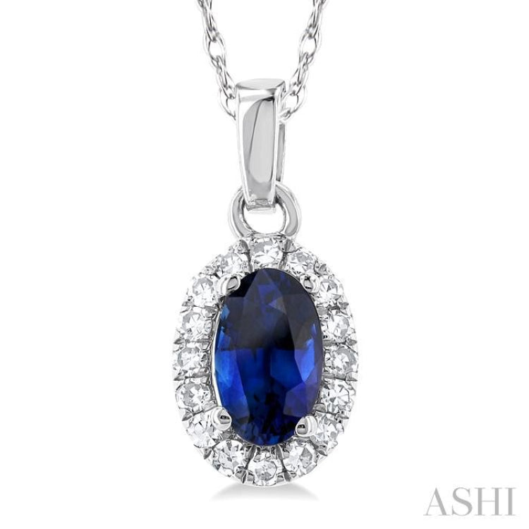 Oval Shape Gemstone & Halo Diamond Pendant