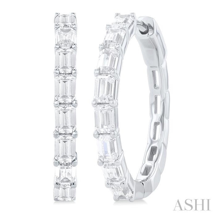 Emerald Shape East-West Diamond Fashion Hoop Earrings