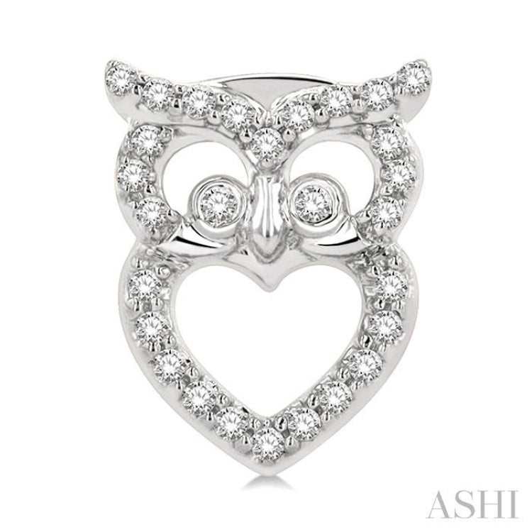 1/6 Ctw Petite Owl Round Cut Diamond Fashion Stud Earrings in 10K White Gold