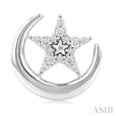 1/10 Ctw Petite Crescent Moon and Star Round Cut Diamond Fashion Stud Earrings in 10K White Gold