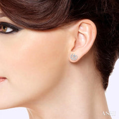 1/10 Ctw Petite Crescent Moon and Star Round Cut Diamond Fashion Stud Earrings in 10K White Gold