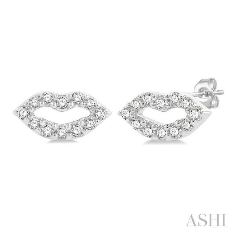1/10 Ctw Petite Lips Round Cut Diamond Fashion Stud Earring in 10K White Gold