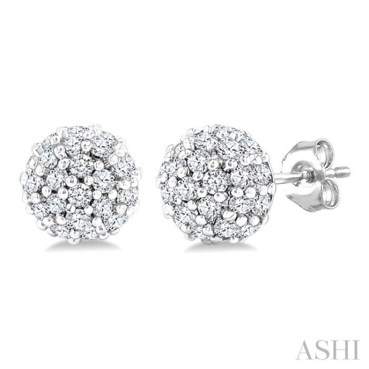 1/5 Ctw Petite Disco Ball Round Cut Diamond Fashion Stud Earrings in 10K White Gold