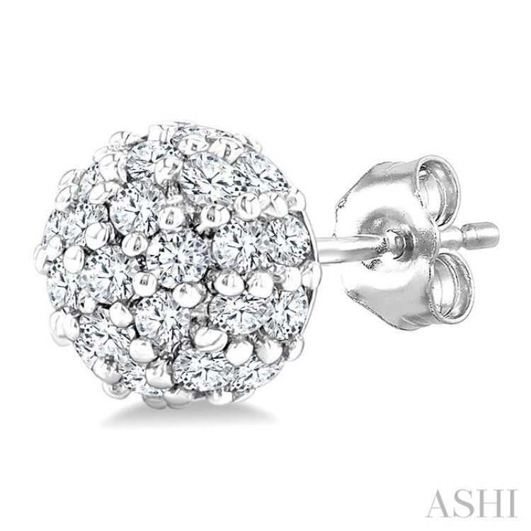1/5 Ctw Petite Disco Ball Round Cut Diamond Fashion Stud Earrings in 10K White Gold