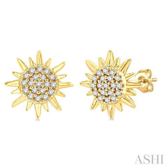 1/8 Ctw Petite Sun Round Cut Diamond Fashion Stud Earrings in 10K Yellow Gold