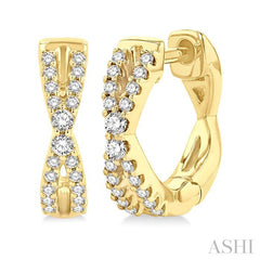 1/5 Ctw Petite Slim Criss Cross Round Cut Diamond Fashion Huggies in 10K Yellow Gold