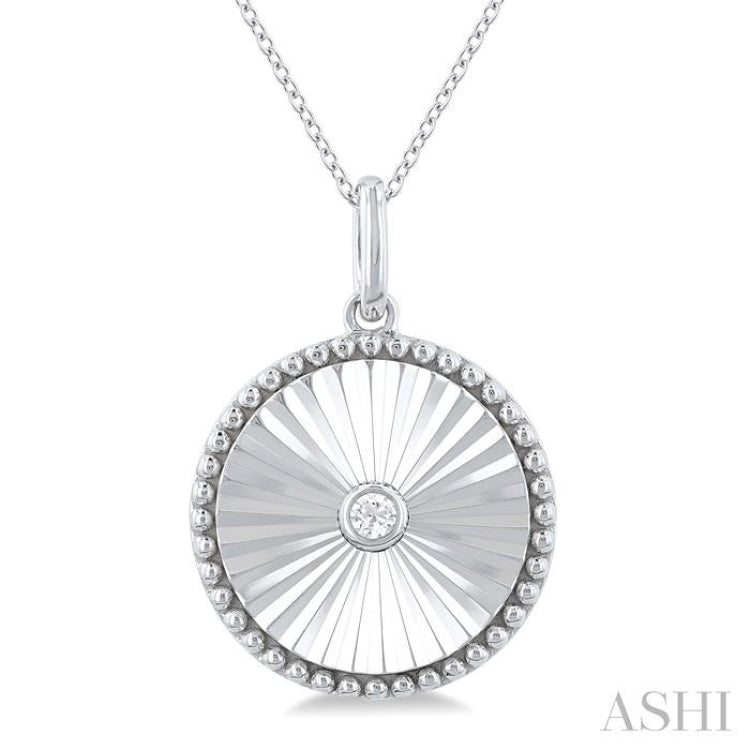 Silver Circle Fluted Medallion Diamond Pendant