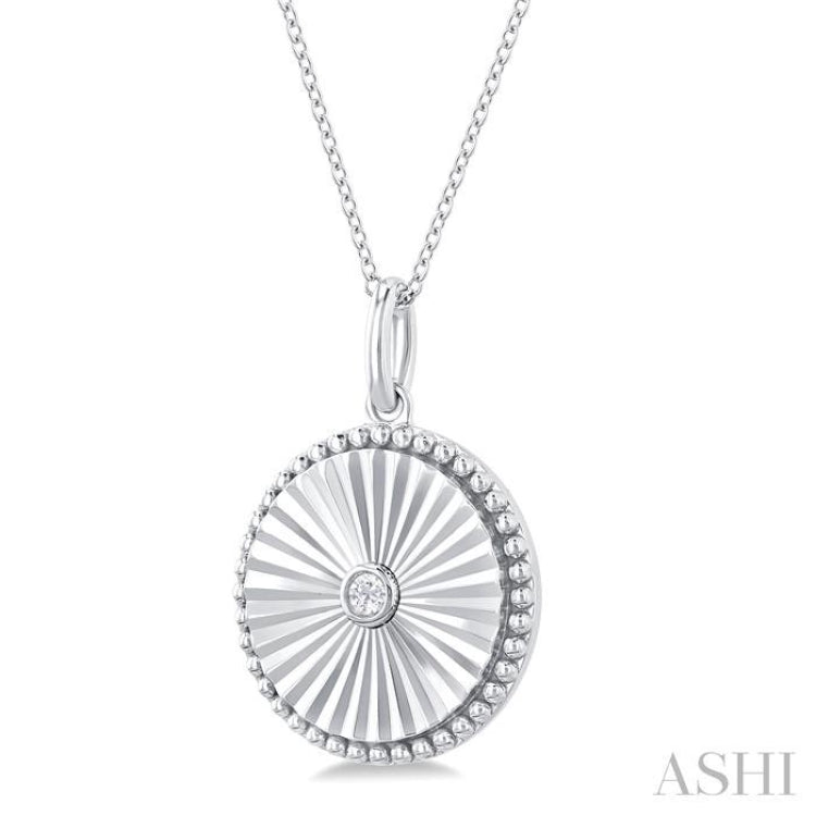 Silver Circle Fluted Medallion Diamond Pendant