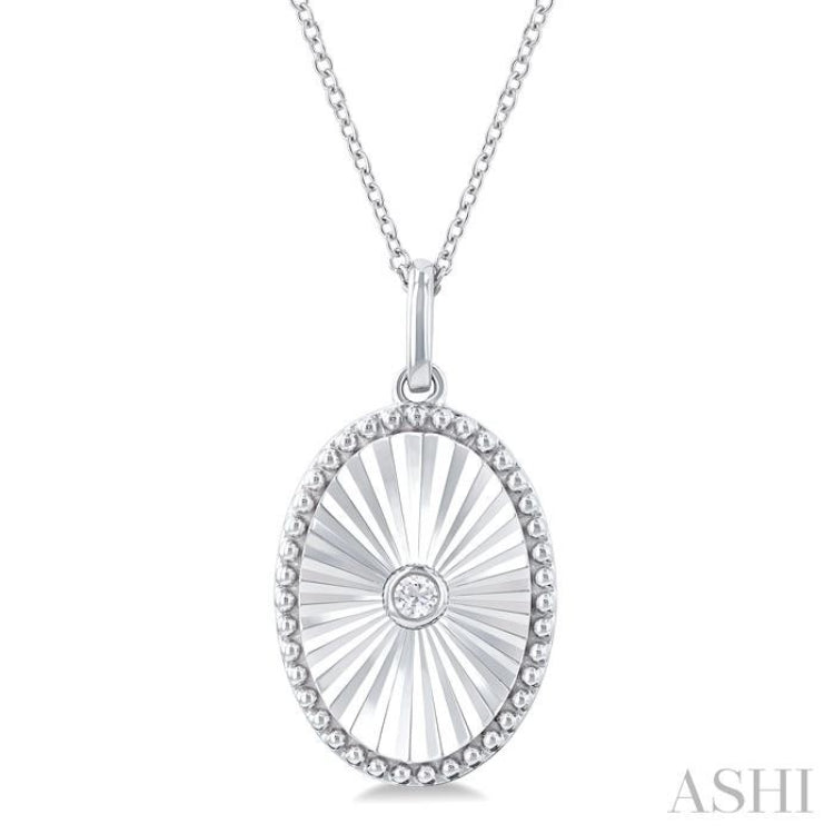 Silver Oval Shape Fluted Medallion Diamond Pendant