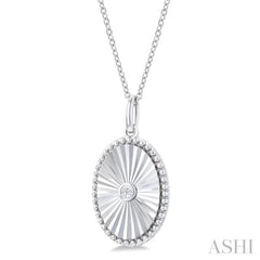 Silver Oval Shape Fluted Medallion Diamond Pendant