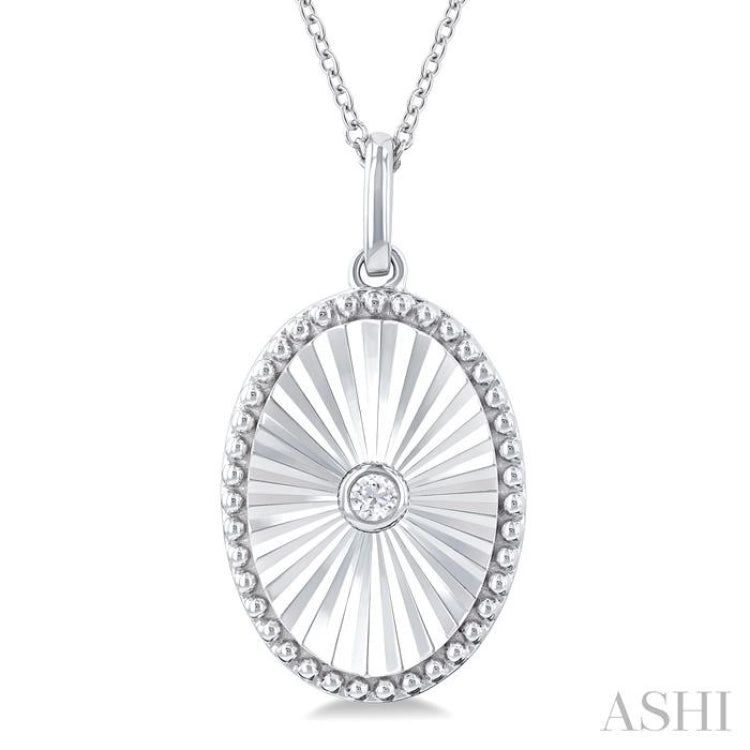 Silver Oval Shape Fluted Medallion Diamond Pendant