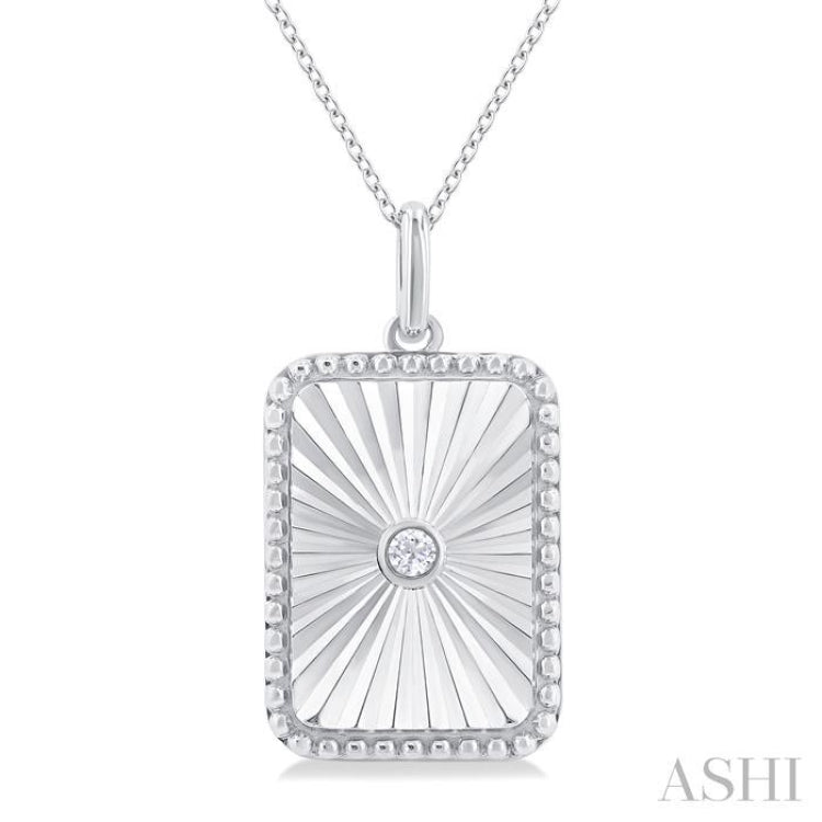 Silver Rectangle Shape Fluted Medallion Diamond Pendant