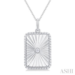 Silver Rectangle Shape Fluted Medallion Diamond Pendant