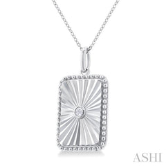 Silver Rectangle Shape Fluted Medallion Diamond Pendant