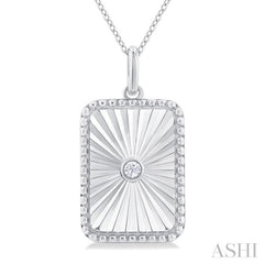 Silver Rectangle Shape Fluted Medallion Diamond Pendant