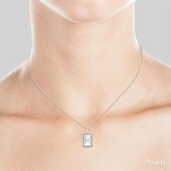 Silver Rectangle Shape Fluted Medallion Diamond Pendant