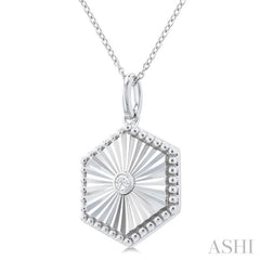 Silver Hexagon Shape Fluted Medallion Diamond Pendant