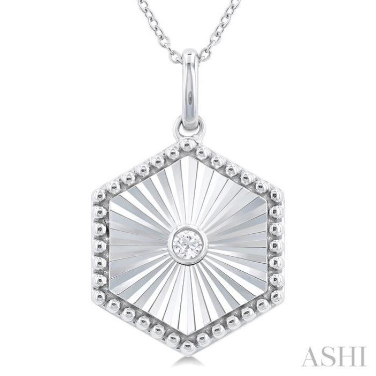 Silver Hexagon Shape Fluted Medallion Diamond Pendant