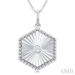 Silver Hexagon Shape Fluted Medallion Diamond Pendant