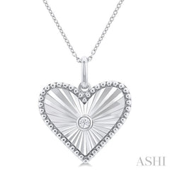 Silver Heart Shape Fluted Medallion Diamond Pendant