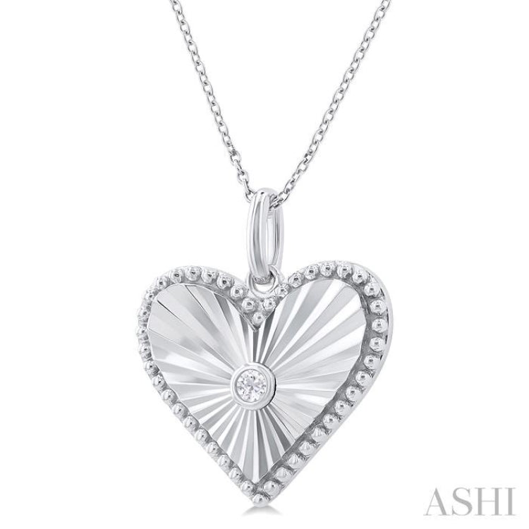 Silver Heart Shape Fluted Medallion Diamond Pendant