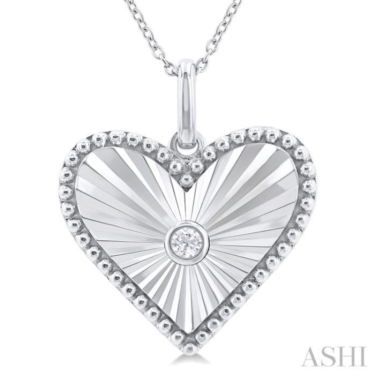 Silver Heart Shape Fluted Medallion Diamond Pendant