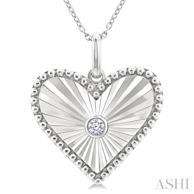1/20 Ctw Heart fluted medallion Round Cut Diamond Pirouette Pendant With Chain in Sterling Silver