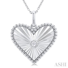 Silver Heart Shape Fluted Medallion Diamond Pendant