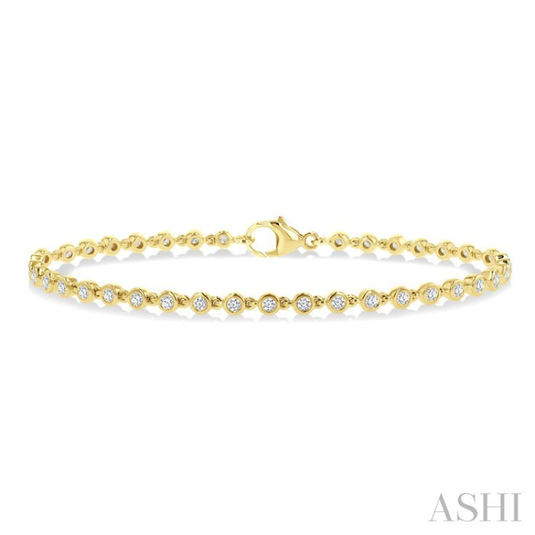 1 Ctw Bezel Set Round Cut Diamond Tennis Bracelet in 14K Yellow Gold