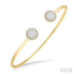 Stackable Round Shape Halo Lovebright Essential Diamond Open Cuff Bangle