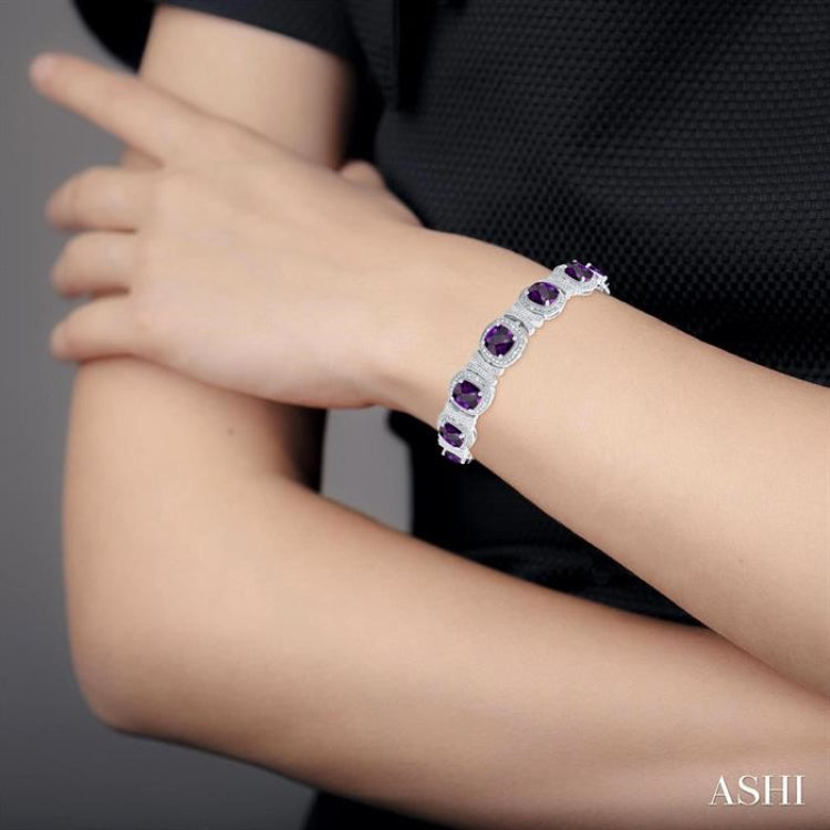 Silver Cushion Shape Gemstone & Diamond Bracelet