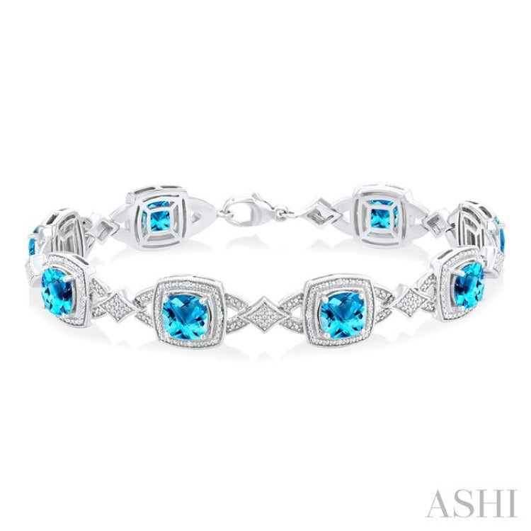 Silver Cushion Shape Gemstone & Diamond Bracelet