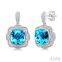 Silver Cushion Shape Gemstone & Diamond Earrings