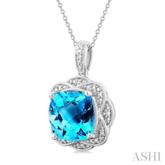 Silver Cushion Shape Gemstone & Diamond Pendant