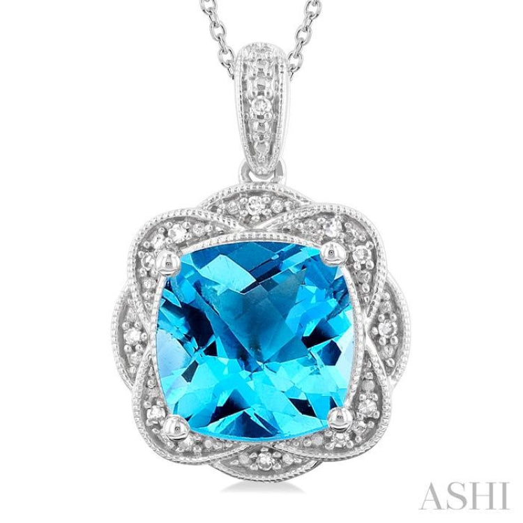 Silver Cushion Shape Gemstone & Diamond Pendant