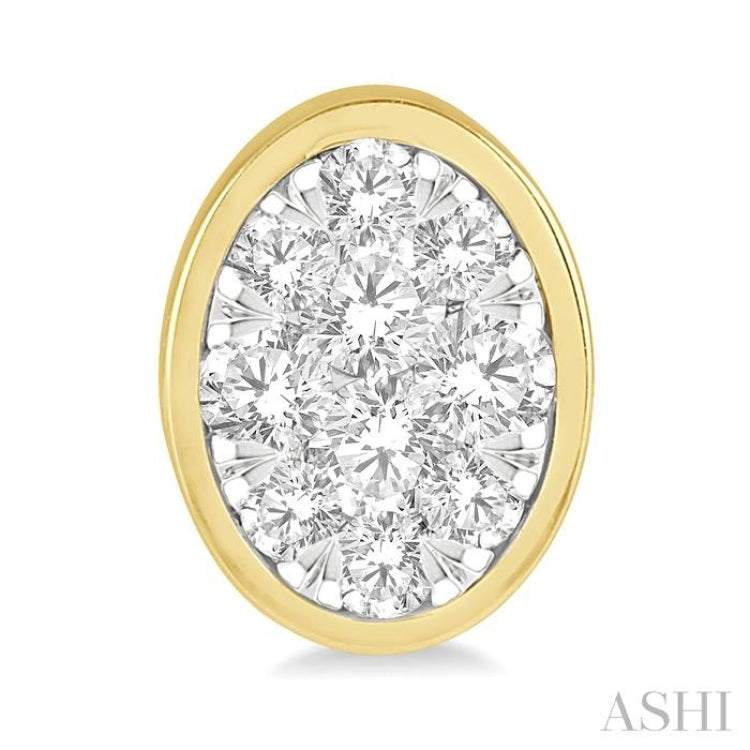 1/2 Ctw Oval Shape Lovebright Round Cut Diamond Bezel Stud Earrings in 14K Yellow and White Gold