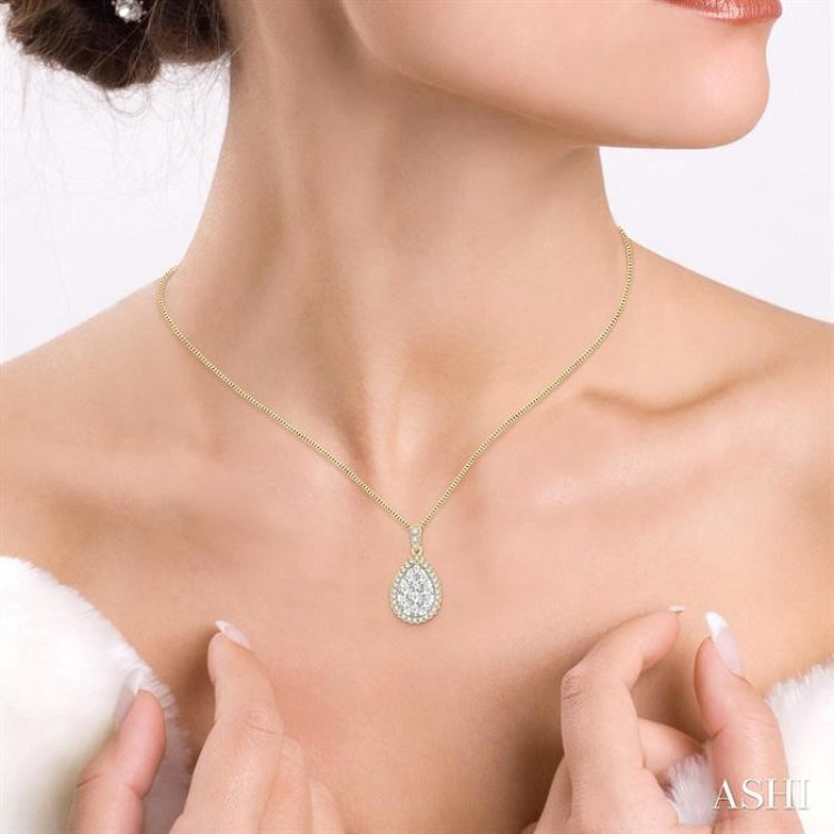 1/3 ctw Pear Shape Diamond Lovebright Pendant in 14K Yellow and White Gold with Chain