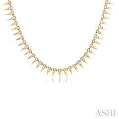 1 Ctw Spikes Round Cut Diamond Fashion Necklace in 14K Yellow Gold
