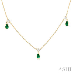 Pear Shape Gemstone & Diamond Station Necklace