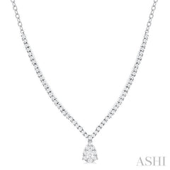 1 Ctw Pear Drop Round Cut Diamond Necklace in 14K White Gold