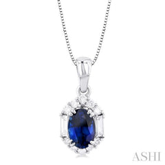 Oval Shape Gemstone & Halo Diamond Pendant