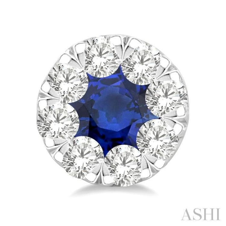3.3 MM Sapphire and 1/2 Ctw Round Cut Diamond Lovebright Precious Stud Earrings in 14K White Gold